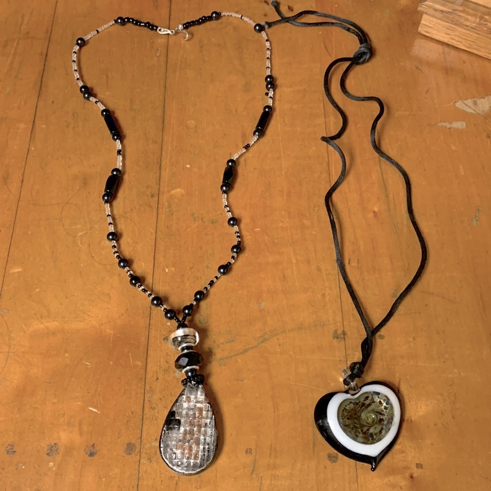 2 Black and Clear glass necklaces